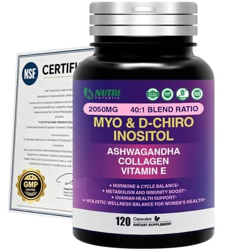 Myo Inositol & D-Chiro Inositol Supplement for Women,Ideal 40:1 Ratio with Vitamin E,Collagen & Ashwagandha,Women's Daily Wellness Support,120 Capsules,Non-GMO,Third-Party Tested(Made & Tested in USA) - Image 1