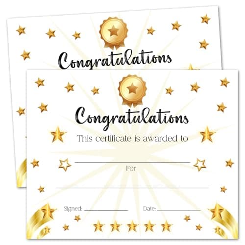 25 Gold Star Certificate of Achievement, Certificate of Achievement Recognition for Kindergarten Preschool Graduation, 8 x 10" Award Certificates Paper for Teachers Students -001 - Image 1