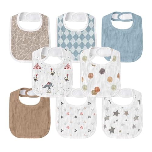 Baby Muslin Bibs 8 Pack, Drooling and Teething Bibs for Baby Boy, Absorbent, Soft Organic Cotton, Adjustable Bandana Bib for Newborn, Toddler, Infant 0-36 Months, Blue - Image 1