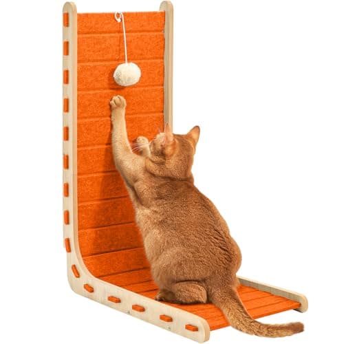 Nxwjoy Cat Scratch Pad Felt Cat Scratcher for Indoor Cats Scratching Board Scratchers for Large Cat Scratch Furniture Protector with Ball Kitten Toys L Shape 26.8 Inch Orange - Image 1
