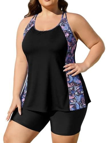 AOVDE Women's Plus Size Tankini Swimsuits: Two Piece Bathing Suits Tank Tops with Boy Shorts Flowy Swimwear for Curvy Women - Image 1