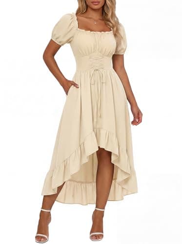 Renaissance Costume Women High Low Summer Corset Dress Apricot 2XL - Image 1