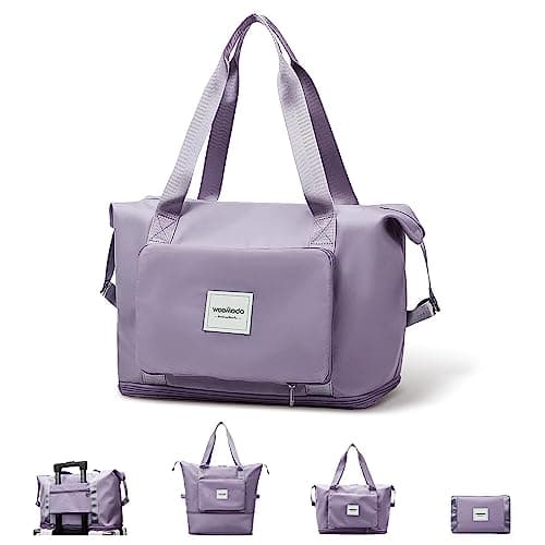 WOOMADA Foldable Travel Duffel - Women's Weekender & Gym Bag, Expandable Space, Airplane Carry-On, Wet Pocket & Trolley Sleeve, Lightweight (Lilac) - Image 1