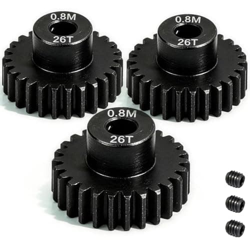 3-Pack Steel Metal 0.8M 5mm Pinion Motor Gear Sets 26T Compatible with HPI Kyosho Losi Axial Tamiya 1/8 1/10 RC Car Monster Truck Buggy, 0.8 Module Gear for Traxxsa Arrma - Image 1
