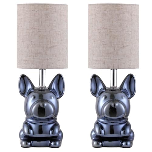 EOEYYOYB Set of 2 Ceramic Table Lamp, Puppy Shape Desk Lamp Cute Bedside Lamp for Nightstand, Living Room, Bedroom, Gifts for Kids Girls, 4W LED Bulb Included, Navy - Image 1