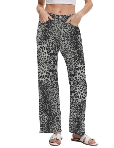 DAOAO Leopard Pants Women Vintage Jeans for Women 90s Wide Leg Casual Stretchy Denim Pant Pantalones De Mujer XL - Image 1