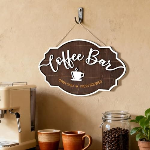 Woodamore Small Coffee Bar Sign For Wall - Vintage Coffee Sign Decor For Bar Accessories, Wood Farmhouse Cafe Signs Rustic Kitchen Decor - Image 1