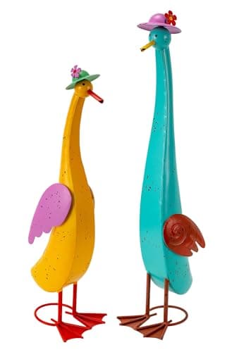 The Aura Collective 22" Duck Garden Statue Set of 2 Metal Ducks, Duck Outdoor Decor with Stakes Animal Yard Art Sculptures for Patio Porch Lawn Backyard - Image 1