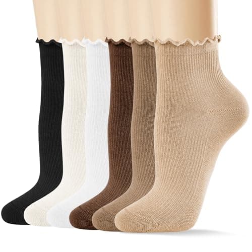 MORECOO Ruffle Socks Womens 6 Pairs,Cute Ankle Lettuce Edge Frilly Athletic Crew Socks for Women - Image 1