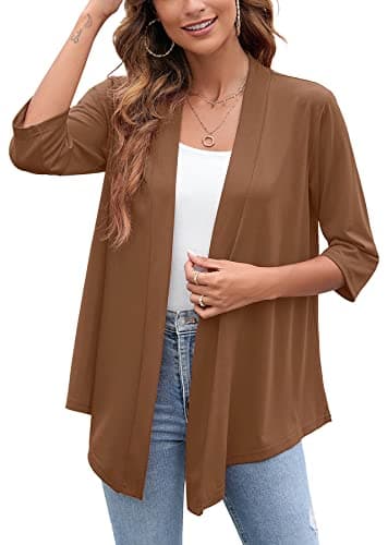 Heymoments Cardigan for Women Deep Coffee Medium Draped Open-Front 3/4 Sleeve Lightweight Casual Soft Drape Summer Fall Kimonos Cardigans - Image 1