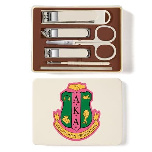 TTJHGYQO Nail Clippers and Beauty Tool Portable Set Nail Clipper Set Manicure Set 6 in 1 AKA Sorority Gifts Suitable for for Women Home, Workplace, Outdoor Travel,Etc. (AKA1 White)