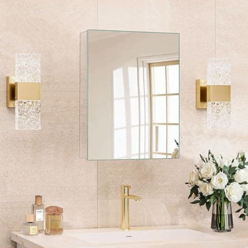 HABIUBIU 14 x 18 in Medicine Cabinet Mirror,Bathroom Mirror Cabinet with Adjustable Shelves, Aluminum Silver Medicine Cabinets for Bathroom,Vanity Decor,Wall Mounted or Recessed - Image 1