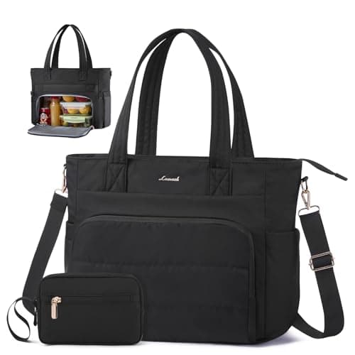 LOVEVOOK Lunch Tote Bag for Women, 15.6 Inch Puffer Laptop Work Tote with Cup Holder, Quilted Nurse Bag for Travel, Gym, Daily Use - Image 1