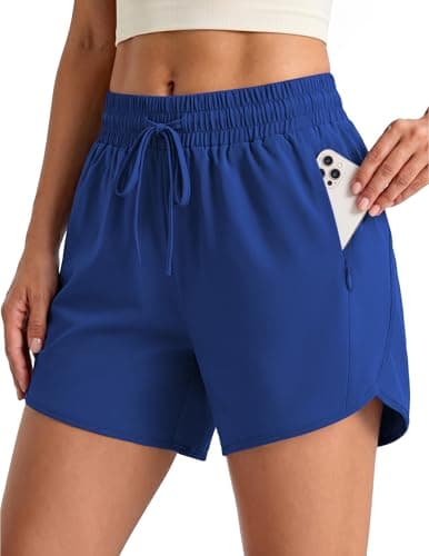 Aprolive Women 4" Athletic Dolphin Running Shorts High Waisted Quick Dry Drawstring Workout Gym Short with Zipper Pockets (Sparkle Blue, XL) - Image 1