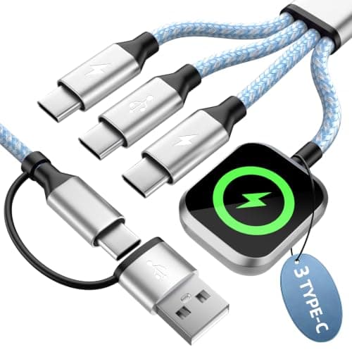 Travel Essentials Multi Charging Cable for iWatch Charger, 4in2 3XUSB C Cable Multiple Charger Cord, USBC Car CarPlay Cable Compatible with iWatch Ultra/11-1/iPhone 17-15/Galaxy S25-22, 5F Blue - Image 1