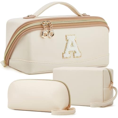 YTL Travel Makeup Bag, Large Capacity Cosmetic Bag for Women, Waterproof PU Leather, Flat Open Portable Toiletry Bag for Skincare, Brushes & Travel Essentials - Image 1