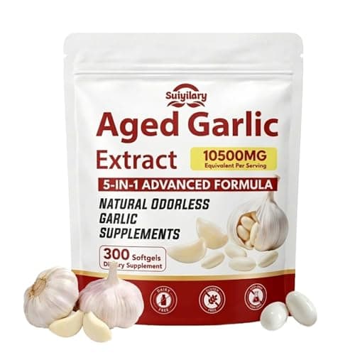 Suiyilary Aged Garlic Extract, Odorless Garlic Supplements Capsules for Heart Health, Immune Support, Antioxidant Wellness, 2-Year Matured, 300 Softgels