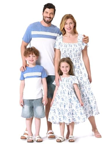 PATPAT Family Matching Outfits Mommy and Me Dresses Floral Dress & T-shirts - Image 1