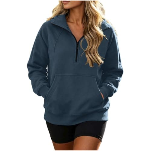 Quarter Zip Pullover Women Lightweight Fall Navy Small