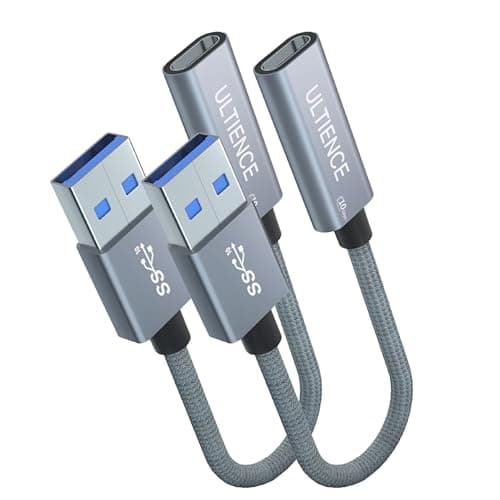 USB to USB C Cable Adapter 2 Pack, USB C Female to USB A Male Adapter - 10Gbps Data Transfer 60W Fast Charging, Type-C 3.2 Converter Compatible with Laptops, PCs, Flash Drives (0.41 Ft, Grey) - Image 1