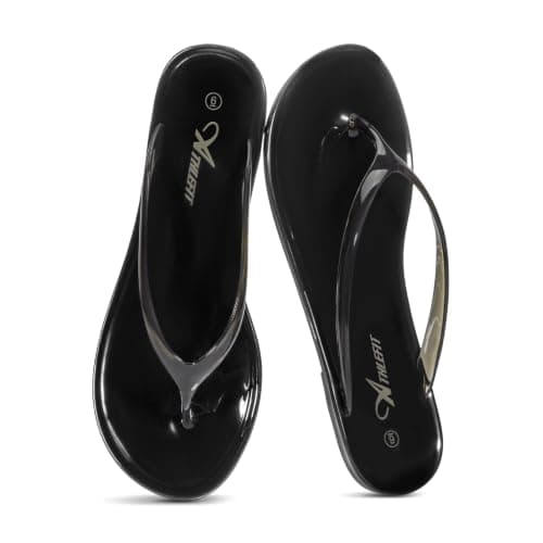 Athlefit Black Flip Flops for Women Jelly Shoes Summer Beach Thong Sandals Non Slip Lightweight Casual Slides Size 11 - Image 1
