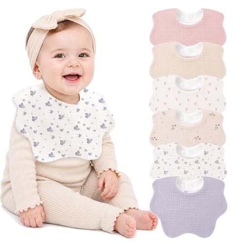 Bearmoss Muslin Baby Bibs for Drooling & Teething Cotton Drool Bib 6 Pack - Image 1