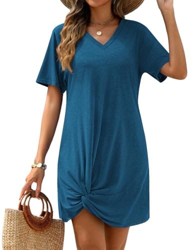 AI'MAGE Bathing Suit Coverup Short Sleeve Swimsuit Cover Ups Casual Bikini Swimwear Beach Cover Up Dress Blue - Image 1