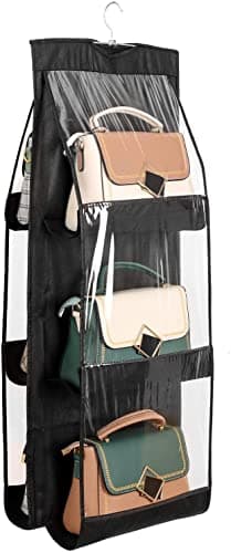 ZB.soar Handbag Purse Organizer, Enlarged 6 Pockets Upgrade Dust Proof Purse Organizer Closet,Washable Wardrobe Closet Storager(6 Pockets Black) - Image 1