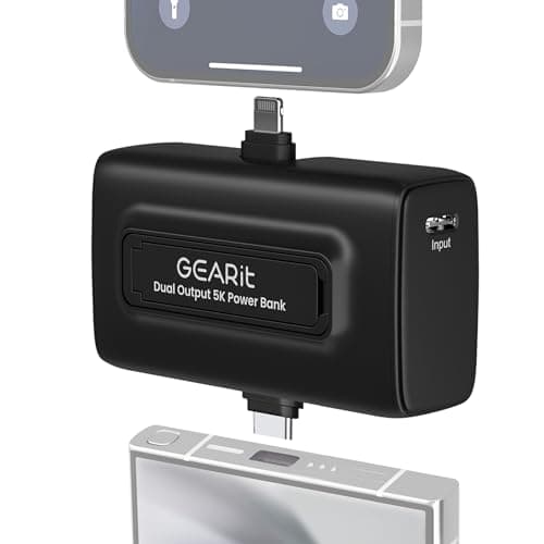 GEARit 5000mah Power Bank - Dual Output, Mini Battery Pack with Integrated USB-C and Lightning Connectors - Compact, Small Portable Charger Compatible - Black - Image 1