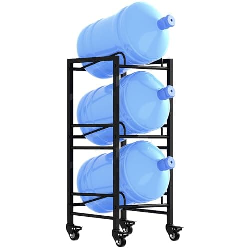 Vorshape 5 Gallon Water Jug Holder, Movable 3 Tier Heavy Duty Water Rack with 4 Wheels, Rack for Water Jug Storage, Space Saving Water Stand for Three 5 Gallon Water Jugs, Black - Image 1