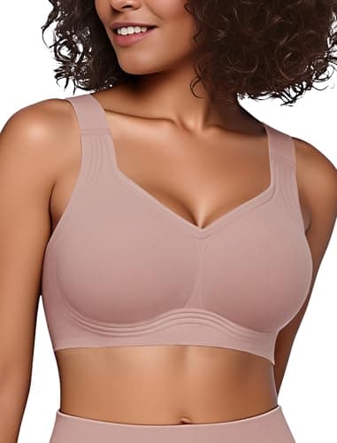 Easybunny Jelly Bras for Women Plus Size Minimizer No Underwire Supportive Full Coverage Wider Straps Seamless Tshirt Bra Pink XL - Image 1