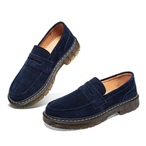 SENNYO Women's Suede Penny Loafer Comfort Driving Moccasins Casual Slip-Ons Loafer Flats Fashion Women Business Work Shoes Navy Blue,10 US - Image 1