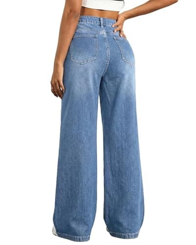 Flvsun Tall Jeans for Women 30"/32" Inseam Extral Long Denim Pants Straight Leg Jeans High Rise Classic Fit for Tall Ladies Mid Blue S - Image 1