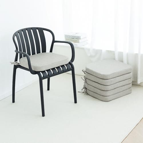 Helios&Hestia Indoor Dining Chair Cushions with Ties for Kitchen, Outdoor Seat Pads with Removable Cover, Non-Slip Bottom, Waterproof, High-Resilient Foam, 17" x 16" x 2", Set of 6, Beige - Image 1