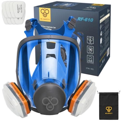 BEESAFETY Full Face Respirator Mask with 2 A1 Organic Vapor Filters & 8 P2 Dust Filters, RF-610 Reusable Respirator for Dust,Gas,Painting, Resin, Chemical,Sanding, Renovation - Image 1