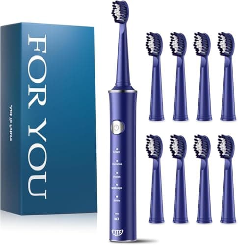 JTF Sonic Electric Toothbrush for Adults and Kids: 5 Modes for Sensitive Teeth & Braces - with 8 Brush Heads, 45-Day Runtime & Smart Timer, Portable Rechargeable Toothbrush for Travel, Home & School - Image 1