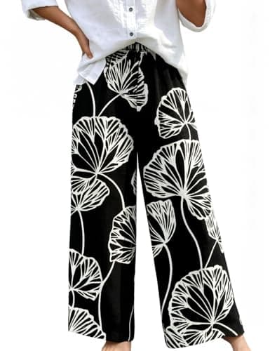 ZIRHYSTA Wide Leg Lounge Pants Plus Size Summer Palazzo Pants,Black,1XL - Image 1