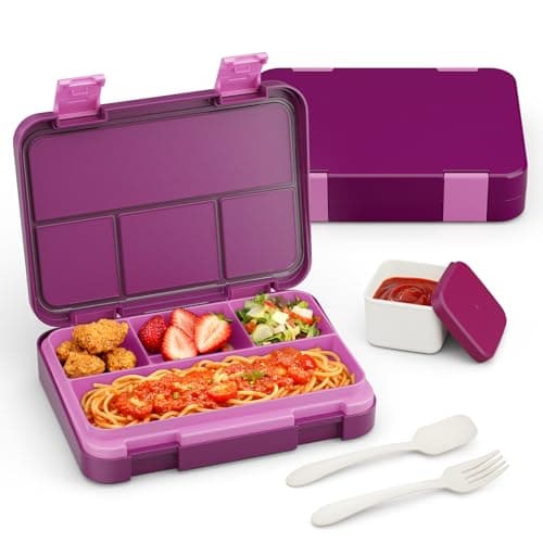 Sxueg Bento Lunch Box for Kids, 4 Compartments Kids Leak Proof Bento Lunch Boxes Food Containers for School, Travel, On-the-Go Meal, Food Grade, Microwave, Dishwasher Safe Rose Red - Image 1