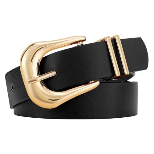 LEACOOLKEY Women's Fashion Leather Belt with Gold Buckle Ladies Waist Belts for Jeans Dress Pants - Image 1