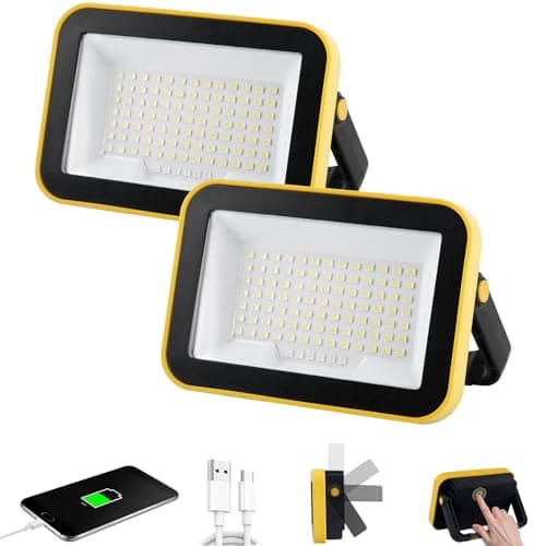 AUMIO Rechargeable Work Light with Tripod Hole, 2-Pack LED Battery Work Lightings, 40W Waterproof Portable Flood Light Cordless Job Site Lighting 180° Rotate for Garage Camping Car Repairing - Image 1