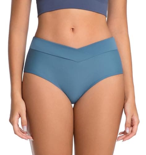 COCOPEAR V Cut Mid Rise Bikini Bottoms for Women Cross Front Bathing Suit Bottoms for Women Cornflower Blue XL - Image 1