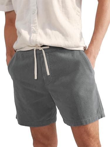 PLEPAN Mens Corduroy Shorts 5 Inch Casual Elastic Waist Drawstring Lightweight Summer Beach Shorts with Pockets, Gray, US (36) L - Image 1