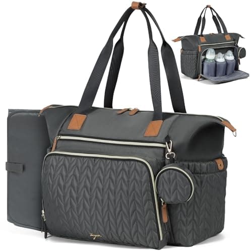 Tonyeee Diaper Bag Tote, Large Baby Diaper Bags Waterproof, Hospital Bag for Labor Delivery with Pacifier Case, Changing Pad, Shoulder Strap, Dark Gray