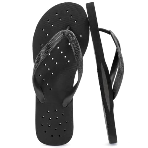 STQ Shower Shoes Men Flip Flops Quick Drying with Drain Hole, Black Size 11 - Image 1