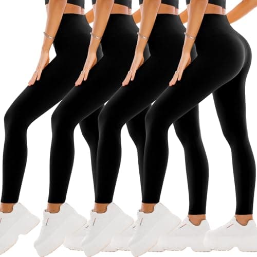 SINOPHANT 4 Pack Leggings for Women - Full Length Capri Buttery Soft High Waisted Yoga Pants for Athletic Workout Sports Black/Black/Black/Black XXL - Image 1