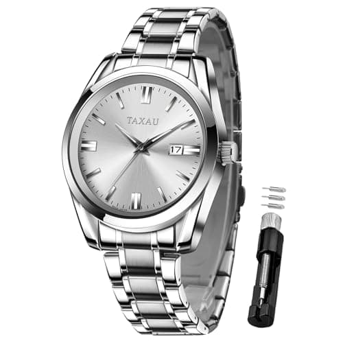 Taxau Watches for Men Waterproof Mens Silver Watch Dress Analog Stainless Steel Watches Luxury Mens Watch with Date for Minimalist Large Wrist Big Face Relojes para Hombres - Image 1