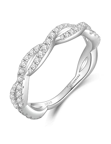 SILVERNANA 0.4ct Twisted Vine Moissanite Wedding Bands for Women, White Gold Plated Sterling Silver Wave Twisted Openwork Eternity Ring Size 9.5