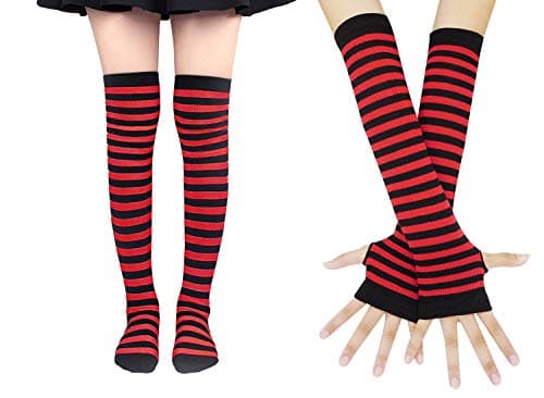 Bienvenu Colorful Rainbow Stripe Leggings Long Knit Gloves Socks Set Party Costume Accessory,Red - Image 1
