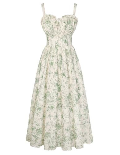 Scarlet Darkness Floral Dresses for Women 2026 Summer Graduate Sundress Wedding Guest Dress Green Floral L - Image 1