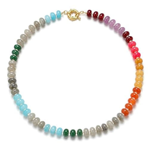 Drogomen Beaded Necklaces for Women Rainbow Beaded Gemstone Necklace Colorful Boho Bead Choker Necklace Handmade Summer Beach Jewelry for Women - Image 1